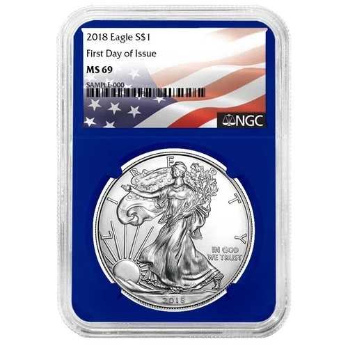 2018年 1ドル アメリカン シルバー イーグル NGC MS69 FDI フラッグ ラベル ブルー コア｜WORLD RESOURCE【QUEEN店】