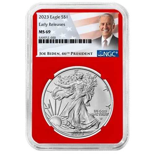 2023年 1ドル アメリカン シルバー イーグル NGC MS69 ER バイデン ラベル レッドコア