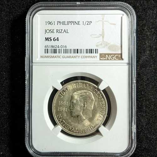 1961年 フィリピン 1/2P ホセ・リサール NGC MS 64 6518624-016