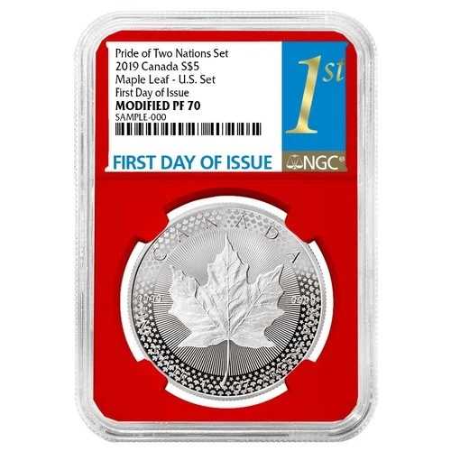 2019年 修正プルーフ 5ドル銀貨 カナダ産メープルリーフ NGC PF70 FDIファーストラベル