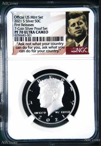 2021 S プルーフ シルバー ケネディ ハーフダラー 50セント NGC PF70 UC FR 7枚セットバージョン 46,860円