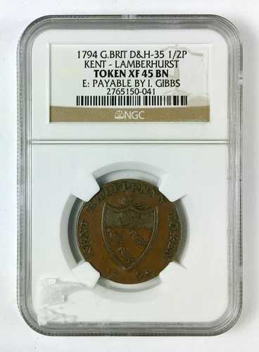 1794 ケンス ランバーハースト ハーフ ペニー コンドル トークン ? D&H035 ? NGC XF 45 BN