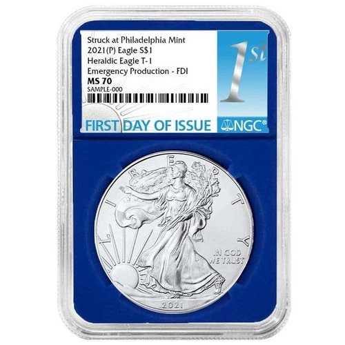 2021年 (P) 1ドル アメリカン シルバー イーグル NGC MS70 緊急生産 FDI ファーストラベル
