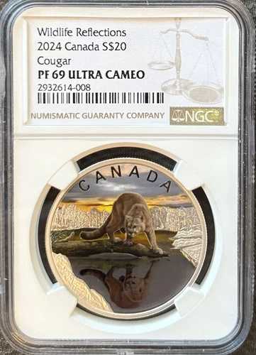 2024 $20 NGC PF69 カナダ 1オンス シルバー UCAM クーガー 野生動物の反射 OGP?付き｜WORLD RESOURCE【QUEEN店】