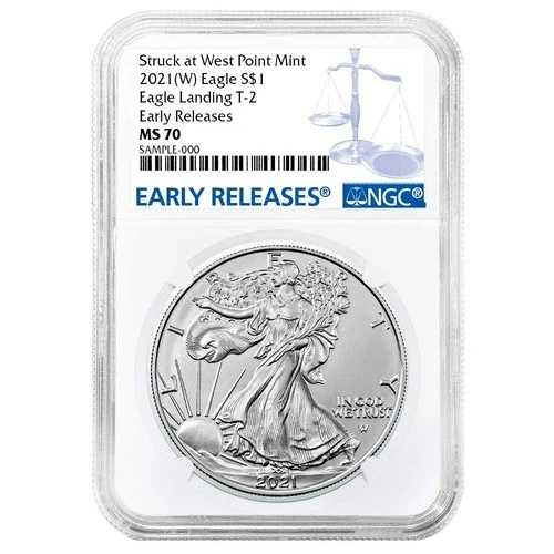 2021年 (W) $1 タイプ2 アメリカンシルバーイーグル NGC MS70 ER ブルーラベル