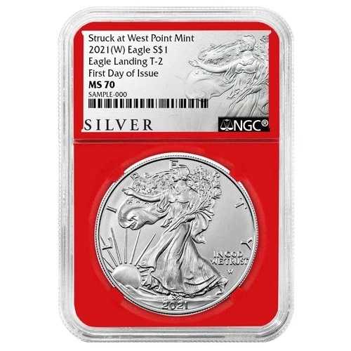 2021年 (W) $1 1オンス T-2 アメリカンシルバーイーグル NGC MS70 FDI ALSラベル レッドコア