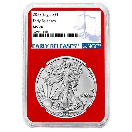 2023年 1ドル アメリカン シルバー イーグル NGC MS70 ER ブルーラベル レッドコア