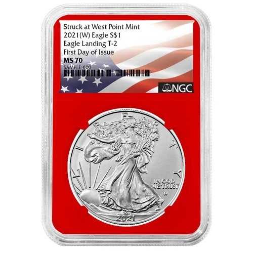 2021年 (W) $1 1オンス T-2 アメリカンシルバーイーグル NGC MS70 FDIフラッグラベル レッドコア