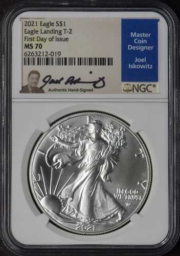 2021 T-2 アメリカン シルバー イーグル - NGC MS70 FDOI Iskowitz サイン入り - ?COINGIANTS?