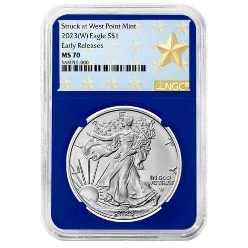 2023年 (W) 1ドル アメリカン シルバー イーグル NGC MS70 ER ウェストポイント スターラベル ブルーコア