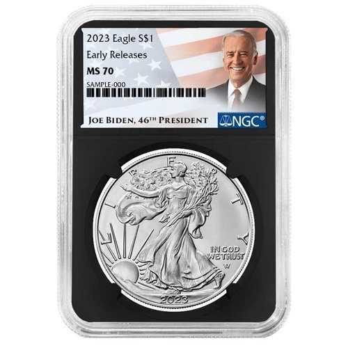 2023 $1 アメリカン シルバー イーグル NGC MS70 ER バイデン ラベル レトロ コア