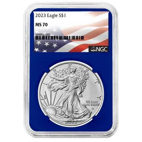 2023年 1ドル 1オンス アメリカンシルバーイーグル NGC MS70 フラッグラベル ブルーコア