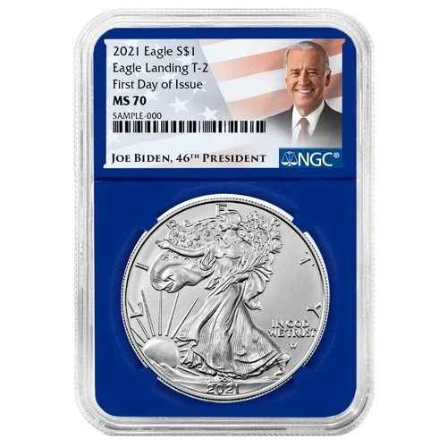 2021年 1ドル 1オンス T-2 アメリカンシルバーイーグル NGC MS70 FDI バイデンラベル ブルーコア