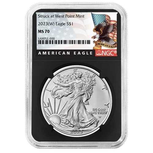 2023年 (W) $1 1オンス アメリカン シルバー イーグル NGC MS70 ブラックラベル レトロコア