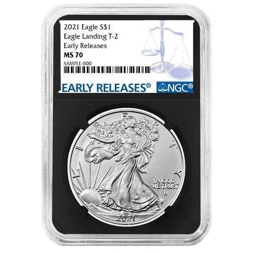 2021年 $1 1オンス T-2 アメリカンシルバーイーグル NGC MS70 ER ブルーラベル レトロコア