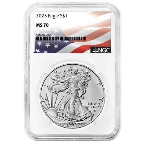 2023年 1ドル アメリカン シルバー イーグル NGC MS70 旗ラベル