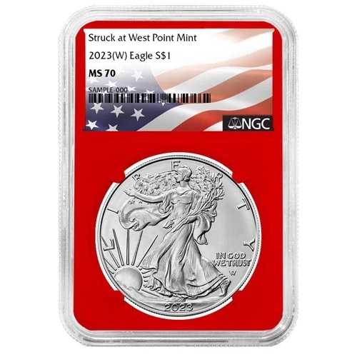 2023年 (W) 1ドル アメリカン シルバー イーグル NGC MS70 フラッグラベル レッドコア