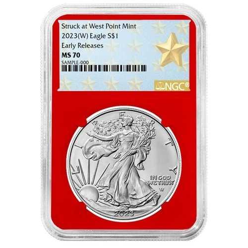 2023年 (W) 1ドル アメリカン シルバー イーグル NGC MS70 ER ウェストポイント スターラベル レッドコア