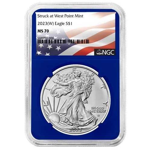 2023年 (W) $1 1オンス アメリカンシルバーイーグル NGC MS70 フラッグラベル ブルーコア