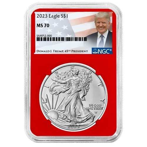 2023年 1ドル アメリカン シルバー イーグル NGC MS70 トランプラベル レッドコア