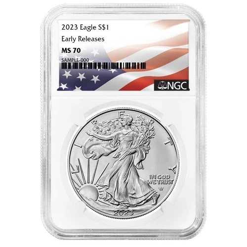 2023年 1ドル アメリカン シルバー イーグル NGC MS70 ER フラッグラベル