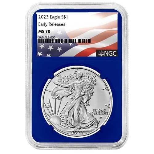 2023年 1ドル アメリカン シルバー イーグル NGC MS70 ER フラッグラベル ブルーコア 48,180円