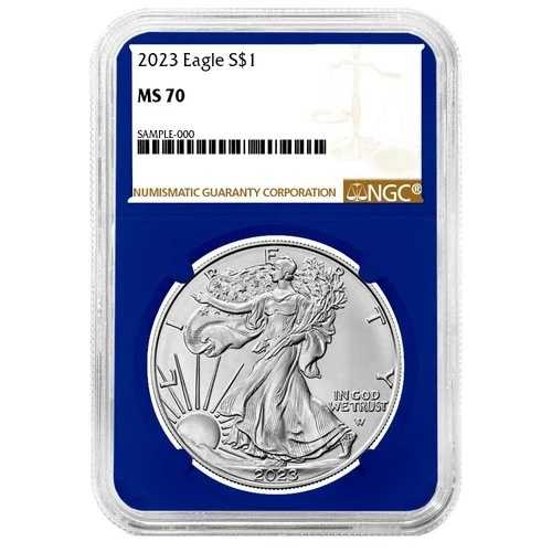 2023年 1ドル アメリカン シルバー イーグル NGC MS70 ブラウンラベル ブルーコア