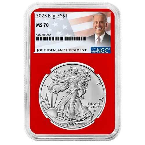 2023年 1ドル アメリカン シルバー イーグル NGC MS70 バイデン ラベル レッドコア