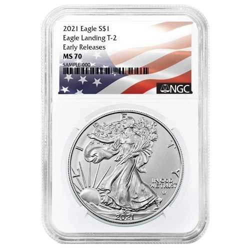 2021年 1ドル 1オンス T-2 アメリカンシルバーイーグル NGC MS70 ER フラッグラベル 48,180円