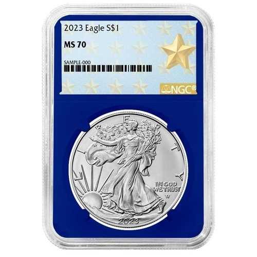 2023年 1ドル 1オンス アメリカンシルバーイーグル NGC MS70 ウェストポイントスターラベル ブルーコア