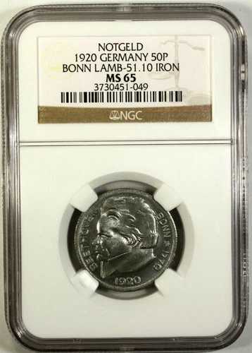 ドイツ 50 ペニッヒ 1920 NGC MS 65 UNC 鉄の街ボン ラム-51.10 ノットゲルト