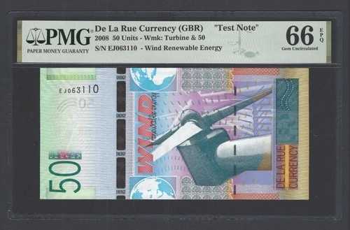 De La Rue (GBR)、50単位、2008年、風力再生可能エネルギー、「テストノート」UNCグレード66 28,105円