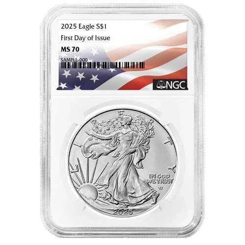 2025年 1ドル 1オンス アメリカンシルバーイーグル NGC MS70 FDI旗ラベル