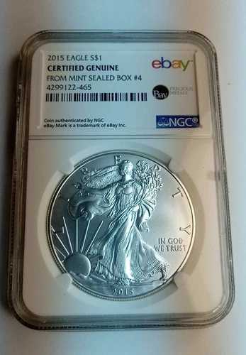 2015年 アメリカンイーグル 1オンス シルバードル .999 NGC 正規ミント 未開封ボックス入り #4