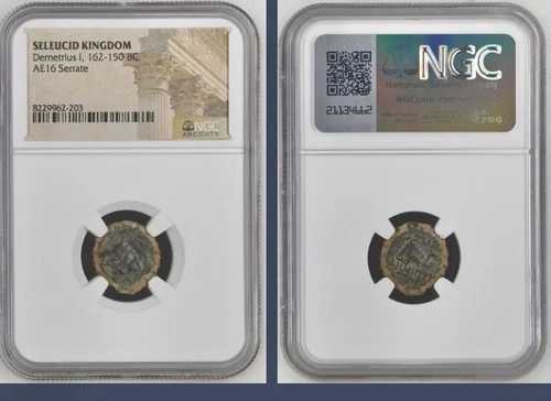 ギリシャ・セレウコス朝 紀元前162年-紀元前150年 NGC 真正デメトリウス・ソテル象の鋸歯状像
