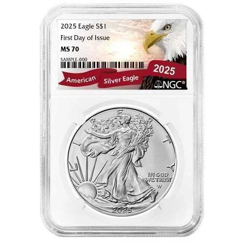2025年 1ドル 1オンス アメリカンシルバーイーグル NGC MS70 FDI限定イーグルラベル 48,180円