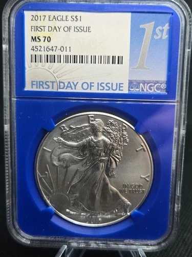 2017年アメリカンシルバーイーグル ? NGC MS70 ? 発行初日 ? ブルーホルダー付きブルー