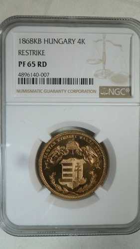 ハンガリー 4 Kreuzer Krajczar、1868 KB / RESTRIKE、NGC PF 65 RD