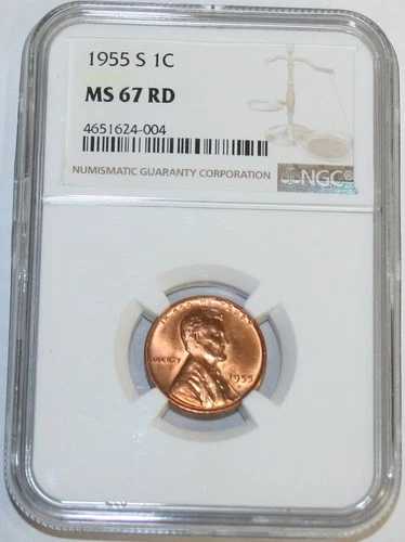 1955-S 小麦セント、NGC 認定 4651624-004 MS 67 RD