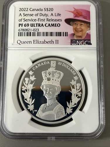 2022 カナダ ???? 1オンス S$20 プルーフ NGC PF69 ウルトラカメオ QEII センス・オブ・デューティ FR