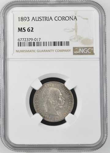 1 コロナ 1893 フランツ ヨーゼフ 1 世、オーストリア NGC MS62-
