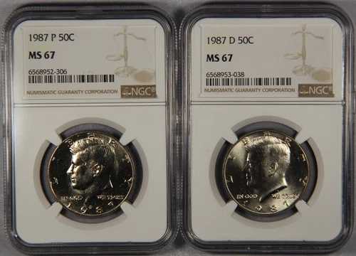 1987-P & -D ケネディ ハーフダラー NGC MS67 50セント (2枚)