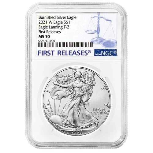 2021-W バーニッシュ仕上げ $1 タイプ2 アメリカンシルバーイーグル NGC MS70 FR ブルーラベル