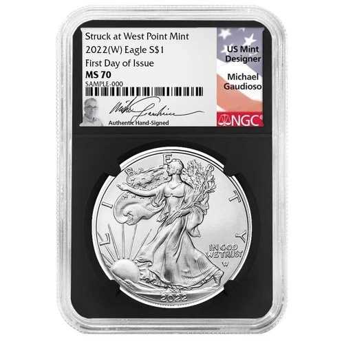 2022年 (W) 1ドル アメリカン シルバー イーグル NGC MS70 FDI マイケル・ガウディオソ フラッグラベル