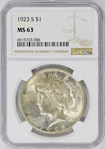 1923-S ピースドル 90% 銀 NGC MS63