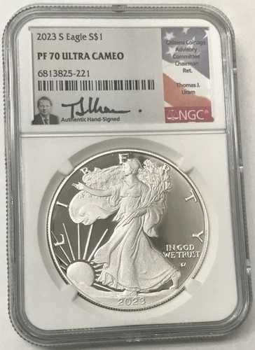 2023-S $1 1オンス .999 シルバーイーグル プルーフ サイン入り トーマス・ウラム NGC PF70 ウルトラカメオ