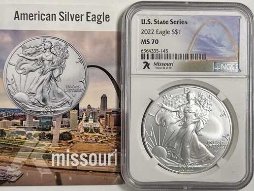 2022年 $1 シルバーイーグル MS70 NGC US ステイツシリーズ ミズーリ
