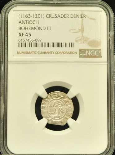 (1163-1201) 十字軍デニエ アンティオキア ボエモン3世 NGC XF 45 #H920