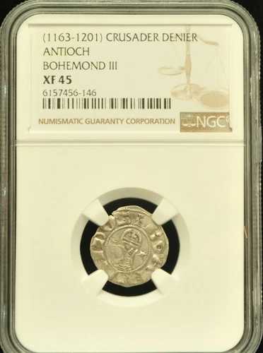 (1163-1201) 十字軍デニエ アンティオキア ボエモン3世 NGC XF 45 #H919