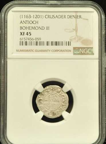 (1163-1201) 十字軍デニエ アンティオキア ボエモン3世 NGC XF 45 #H929 48,840円